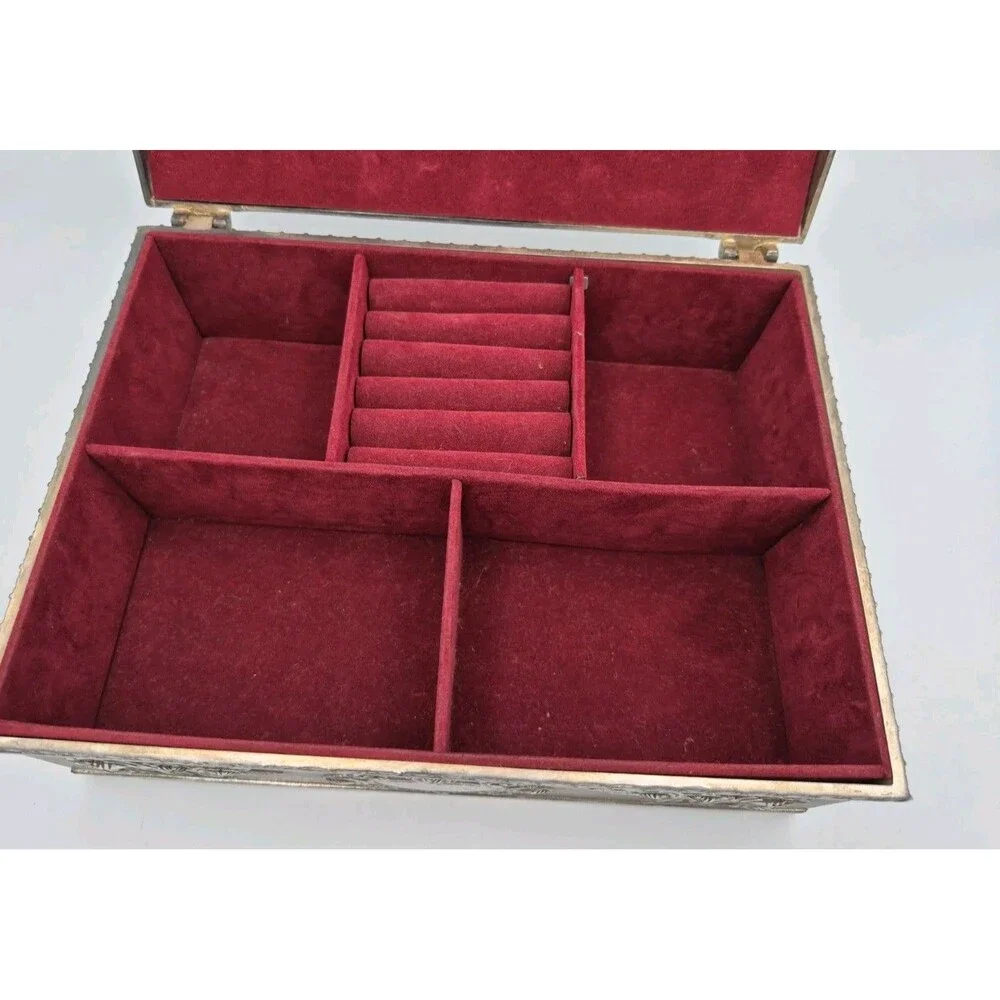 Vintage Godinger Silver Plated Large Jewelry Box Red Velvet Interior 1980s